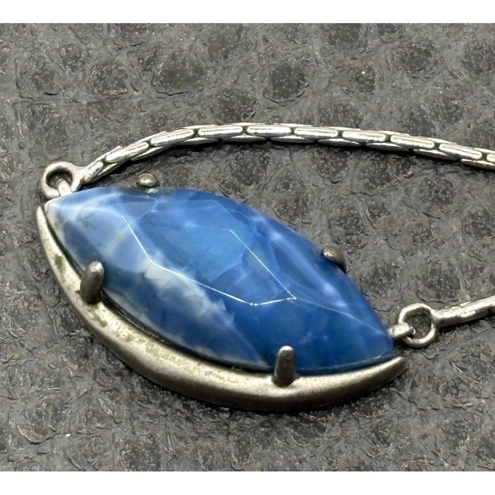 Kendra Scott Blue Faux Agate Pendant Adjustable Bolo Necklace Silver Tone 28"